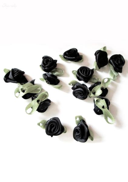 schwarze mini Satinrosen Aufnäher